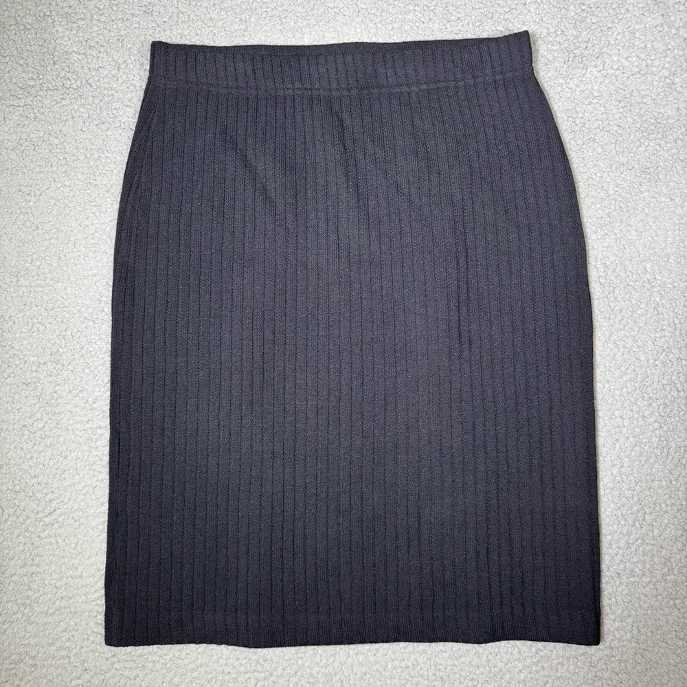 St. John Collection by Marie Black Skirt Knit Rib Sz 8 Pull-on Made in USA